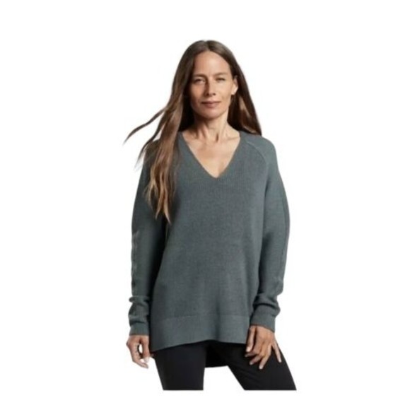 Athleta Sweaters - Athleta Hanover V Neck Sweater Womens Size M Merino Wool Blend Gray Oversized